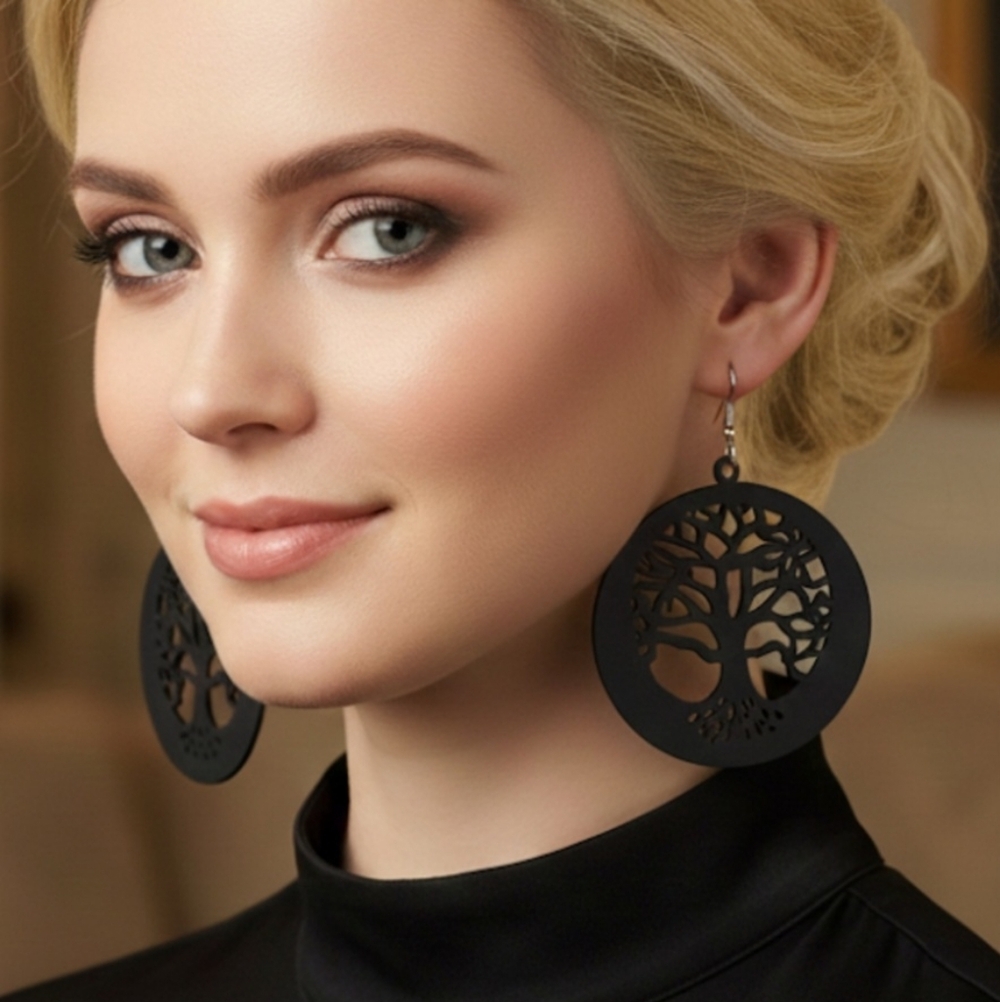 Tree of life earrings, Wooden drop earrings, Tree of life, Tree of life wooden
